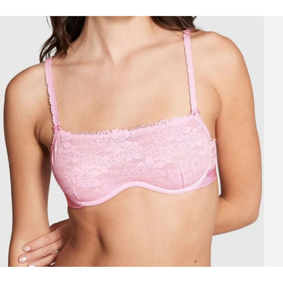 2 Victoria's Secret PINK New With Tags Unlined Lace Bra Set Size M Pink & White - Picture 2 of 5